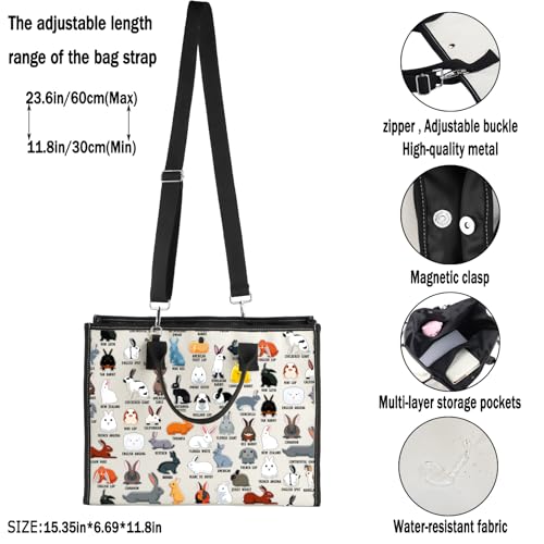 G2TUP Bunny Lover Gift Type of Rabbits Tote Bag Bunnies Owner Handbag Rabbit Lover GiftS Rabbit Fan Gift