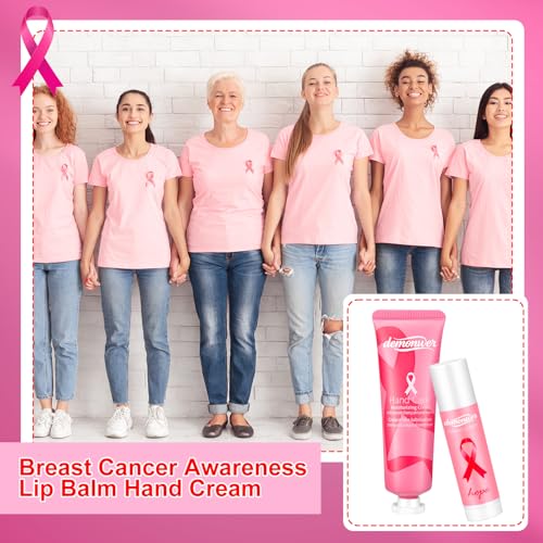 50 Sets Breast Cancer Awareness Favors Pink Ribbon Hand Cream Lip Balm with Thank You Cards Organza Bags Awareness Gifts for Women Nurse Breast Cancer Charity Event Survivor Campaign Party Favors