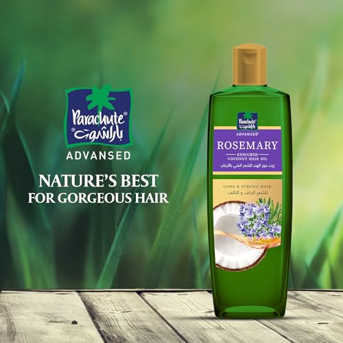 Parachute Advansed Rosemary Hair Oil with Coconut| For 2x Longer & Thicker Hair| Reduces Hairfall & Strengthens Hair| All Hair Types|No Parabens & Silicones| 10.1 Fl.oz.