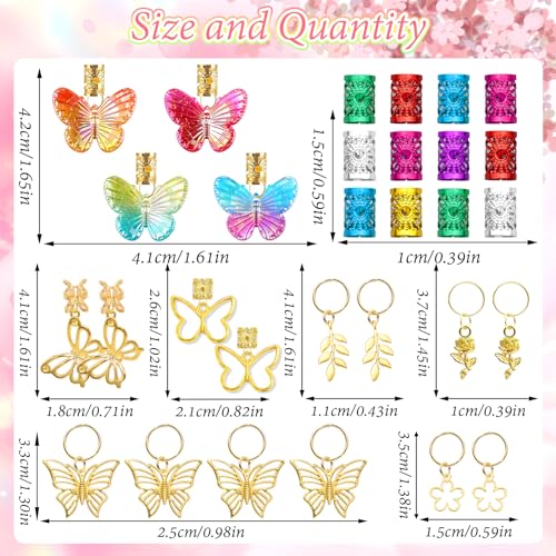NAISKA 30Pcs Colorful Butterfly Charm for Braid Clips Gold Hair Jewelry Loc Dreadlock Accessories Flower Braid Charms Hair Cuffs Coils Rings Loc Jewelry Gifts for Women and Teen Girls