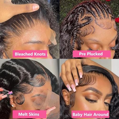 30 Inch 13x6 Deep Wave Lace Front Wigs Human Hair 200% Density HD Lace Front Wigs Human Hair for Women Pre Plucked Glueless 13x6 Deep Curly Wigs Human Hair Black