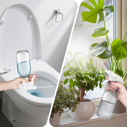Tecohouse Glass Spray Bottles 8oz, 2 Pack 360¡Æ Glass Spray Bottle for Cleaning Upside Down Mister Squirt Bottle with Adjustable Nozzle for Hair, Plants, Pet Clear White Nozzles