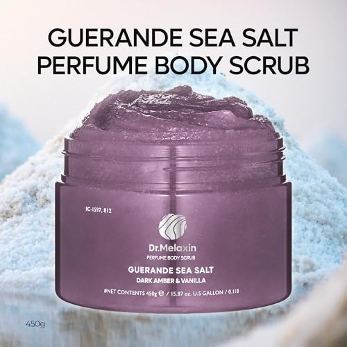 Dr.Melaxin Guerande Sea Salt Perfume Exfoliating Body Scrub for Smooth Skin Body, Amber & Vanilla Scent