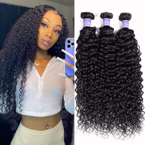 Curly Human Hair Bundles Brazilian Virgin Hair Weave 3 Bundles Jerry Curly Wave 12A Grade Unprocessed Hair Extensions Natural Black 22 24 26 inch 285g/pc