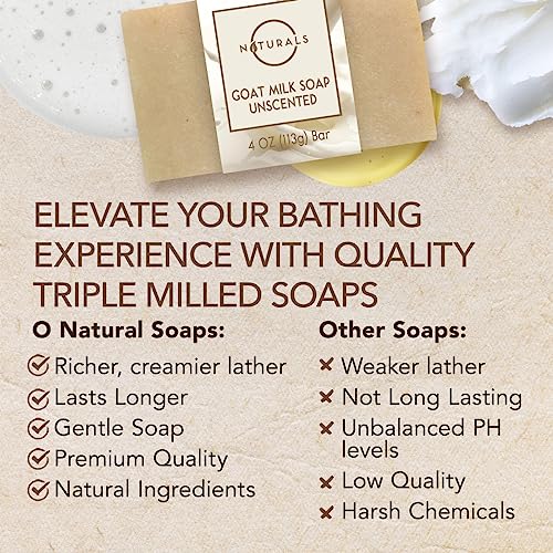 O Naturals 3-Pcs Goat Milk Soap with Soap Saver Bag - Unscented, Triple-Milled, Nourishing, for Sensitive Skin