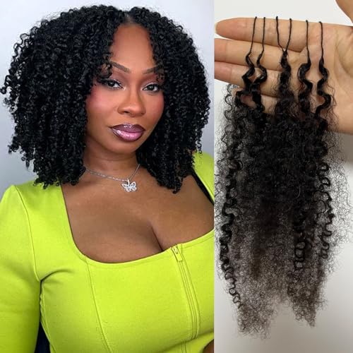 Human Crochet Afro Hair Kinky Curly Pre Separated Feather Extensions Knotless Micro Ring Loop Soft Hair Bundles Crochet With String For Twist Braids 20Inch 120g 100Strands