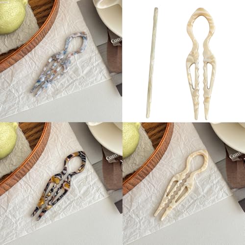Prestige Hair Pins,French U-Shaped Hair Pin 3Pack Elegant Women Hair Accessories Suitable for Thick or Thin Hair (Dark brown, Light yellow, Dark gray)
