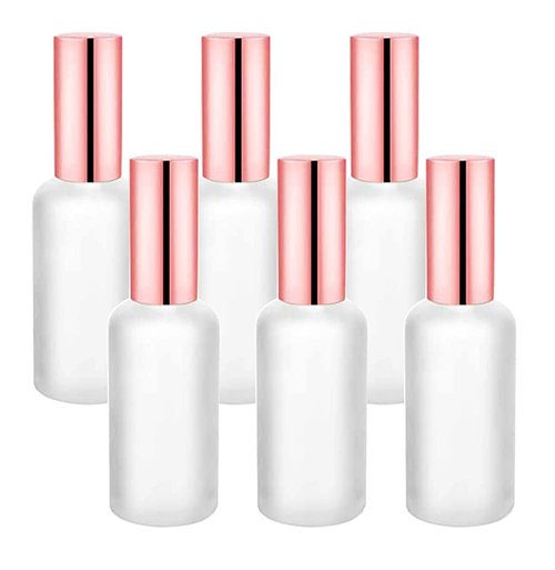 6 Pack 2 Oz Frosted Glass Spray Bottles with Fine Mist Atomizer,Rose-Golden Pump Cap,Empty Protable Travel Liquid Holder Containers for Perfume,Essential Oils-Stickers,Pipette&Funnel Included