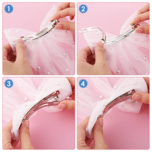 Bridal Pearl Hair Bow Veil Bridesmaid Large Hair Bow Wedding Veil with Barrette Bachelorette Party Decorations Bridal Bridesmaid Gift (White)