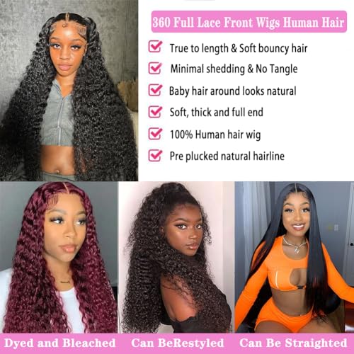 30 Inch 360 Lace Front Wigs Human Hair Pre Plucked Deep Wave 360 Full Lace Human Hair Wigs for Black Women Hd Lace Wig with Baby Hair Around Natural Color