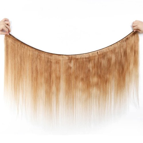 Color #27 Bundle Honey Blonde Straight Human Hair Bundles Color #27 Straight Bundles Honey Blonde Bundle Human Hair Weave 14 14 14 Inch Double Weft