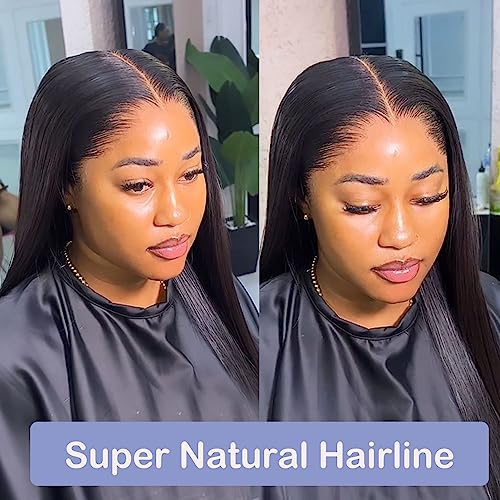 Bleached Knots 360 Full Lace Front Wigs Human Hair Glueless Lace Front Wigs Human Hair Pre Plucked 180% Density Straight Wig Invisible HD 360 Lace Front Wigs Human Hair With Adjustable Band (22inches)
