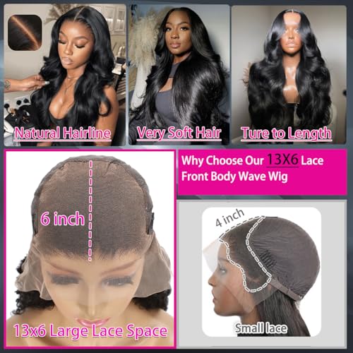 Body Wave 13x6 Lace Front Wigs for Women Human Hair Pre Plucked 220% Density Body Wave HD Lace Frontal Glueless Wig Human Hair Natural Black Wig with Baby Hair 22Inch
