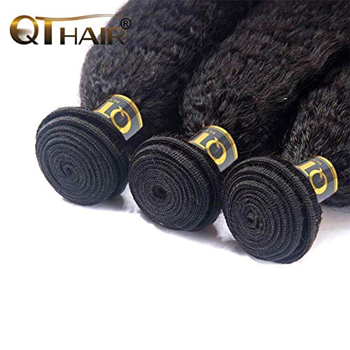 QTHAIR 16A Brazilian Kinky Straight (20 22 24inch) Yaki Straight Human Hair 3 Bundles 100% Unprocessed Brazilian Virgin Human Hair Bundles Natural Color