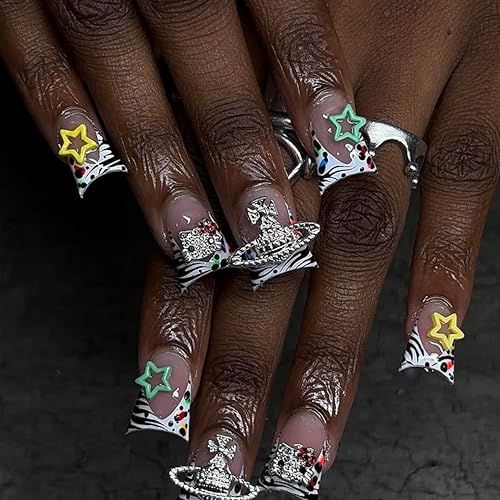 80Pcs Silver Nail Charms Set with Pink Hearts£¬Crosses, Stars,Butterflies, Dollars, Cherries, Crowns,Lollipop Y2k Nail Gems for Women Girls Nail Decorations DIY Craft