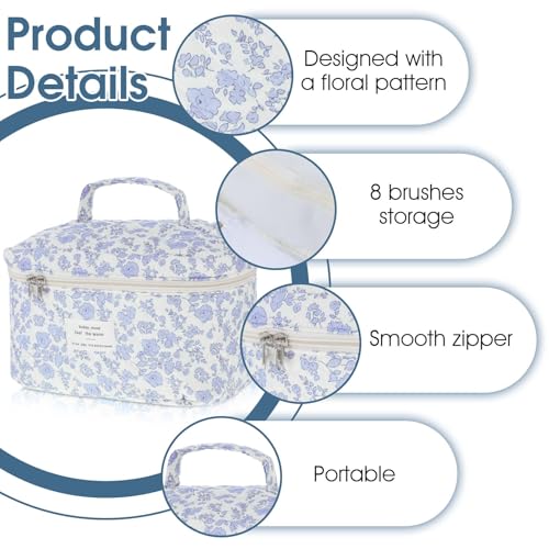 Large Makeup Bag, Cute Quilted Makeup Bag for Women, Travel Cotton Make Up Organizer Bag, Floral Coquette Aesthetic Toiletry Bag, Gift For Daughter, Preppy Things For Girls