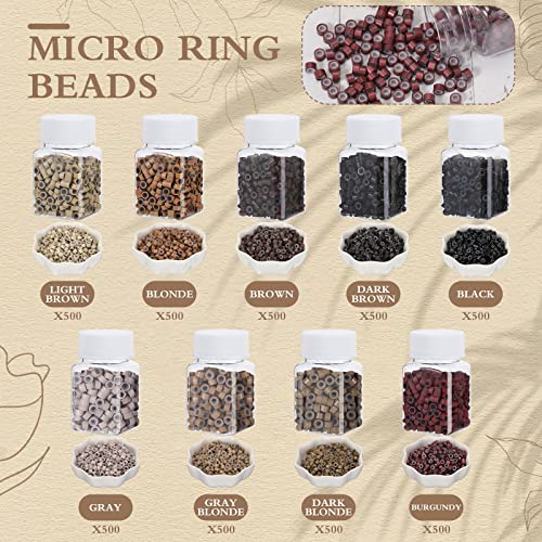 4500 Pcs Beads for Hair Extensions 5 mm Silicone Lined Beads Microlink Rings Human Hair Extension Tools, 9 Colors