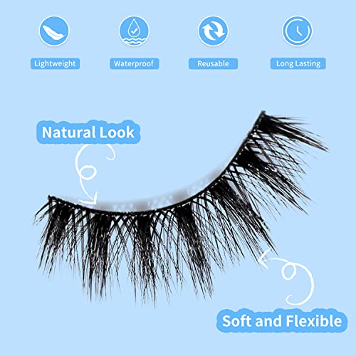 Magnetic Eyelashes Kit, 7 Pairs Reusable 3D Natural Look Magnetic Lashes with Eyeliner & Tweezers, No Glue Needed, Easy to Apply, Lightweight & Waterproof False Eyelashes (7 Pairs)