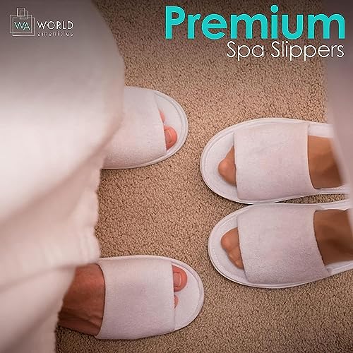 World Amenities | Premium Spa Slippers Bulk Unisex | Open Toe, Individually Wrapped | Hotel Slippers Travel Amenities Ultra Soft, Disposable Guest Slippers