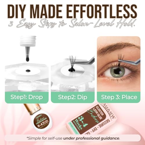 LASHVIEW Lash Cluster Glue Strong Hold, 3-4 Weeks Long-Lasting, Waterproof & Low Irritation, 2-3 Sec Drying Time, for Beginners & Professional Use(5ml)