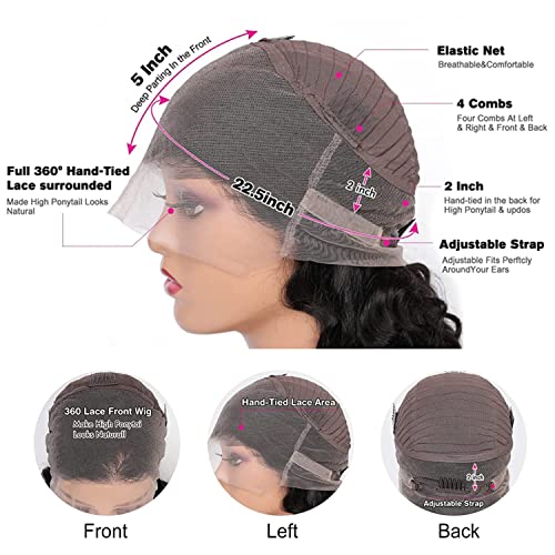 30 Inch 360 Lace Front Wigs Human Hair Pre Plucked Deep Wave 360 Full Lace Human Hair Wigs for Black Women Hd Lace Wig with Baby Hair Around Natural Color