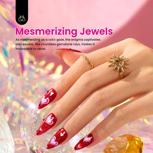Beetles Gel Nail Polish Set, 6 Colors Silver Cat Eye Gel Polish Sheer Jelly Red Pink Yellow Green Black Neon Gel Translucent Glitter Effect with Magnet Soak Off UV Manicure Gifts for Women