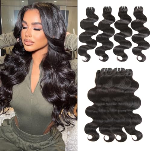 16A Raw Human Hair Bundles 20 20 22 22 Inch Body Wave Bundles Human Hair, 100% Unprocessed Brazilian Virgin Hair, Keep Texture Silky Soft After Multiple Washes, Triple Lifespan (4Bundles/200g)