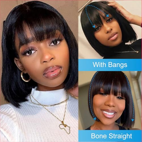 Lusina Short Bob Wig Human Hair Glueless 2x4 HD Lace Colsure Wigs, Ready to Go Wigs For Women Beginner Friendly (Black, 14 Inch)