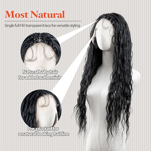 Micro Boho Indian Ripple Deep Wave Box Braided Wig - Knotless Braided Wigs for Black Women - Curly Hair Wig with Natural Baby Hair - Full Lace 360 Wig (#T42730 Highlight Mix, 32¡±)