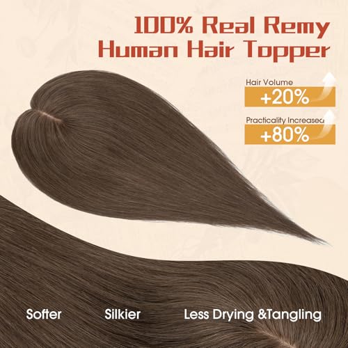 Rich Choices Human Hair Toppers for Women-100% Real Remy Hair Topper No Bang-Upgraded 150% Density 9 * 16CM Lace Base-Clip in Hairs Topper for Thinning Hairs-12Inch #2 Dark Brown