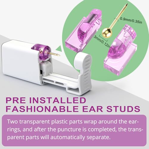 2 psc Ear Piercing Kit, Disposable ear piercing gun tool, pre-installed with gold 3mm pea earrings, at Home Self Piercing Kit (Little golden ball)