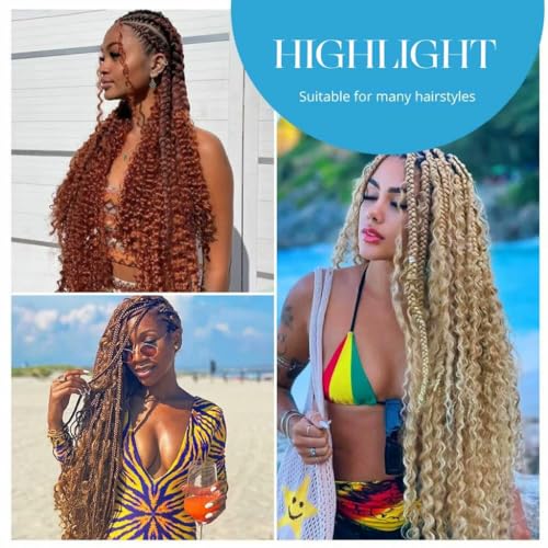Human Braiding Hair for Boho Braids 150g 24 Inch 613 Blonde Brown Curly Boho Hair for Braiding Knotless 12A Deep Wave Bulk Bohemian 3 Bundles/Pack Color 613