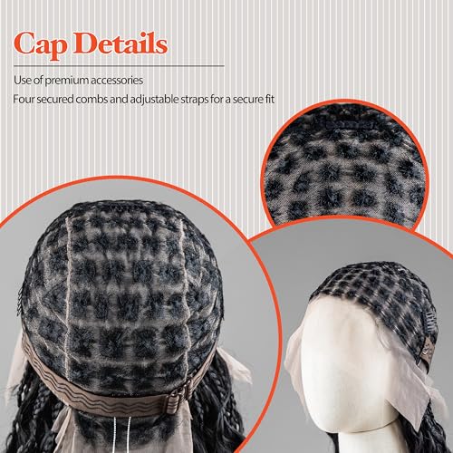 Single Full Lace Braid Wig ? Micro Boho Peruvian Deep Wave Box Braided Wig, Knotless Braided Wigs for Black Women, Curly Hair Wig, with Natural Baby Hair (#1 Jet Black, 32")