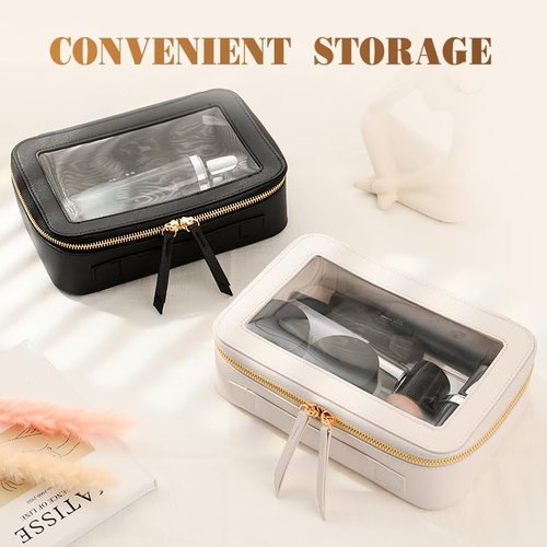 Clear Makeup Bags TSA Approved Toiletry Bag Handle Large Opening,Clear Toiletry Bags for Carry-on Traveling Travel Car Accessories Essentials Organziation Storage for Women Girls(Off White, Middle)
