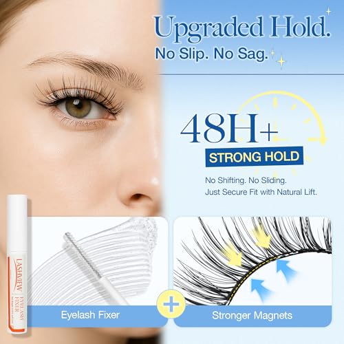 LASHVIEW Magnetic Eyelashes with Applicator Upgrade Soft Magnetic Eyelashes Natural Look Reusable No Glue or Eyeliner Needed Easy to Wear and Remove (RC01)