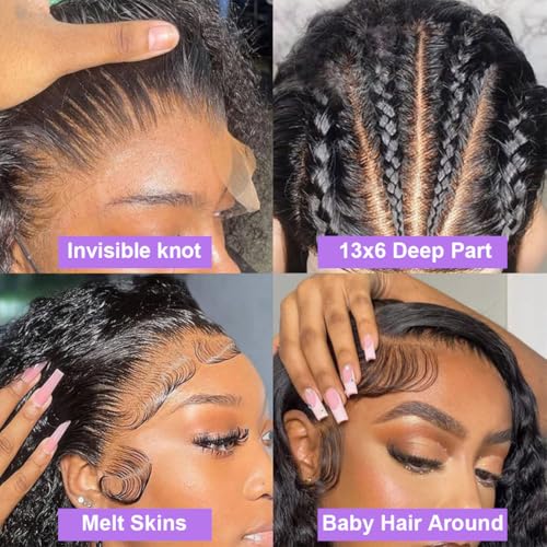 32 Inch Deep Wave Lace Front Wig Human Hair Pre Plucked 200% Density 13x6 HD Lace Frontal Wigs For Women Human Hair Deep Wave Curly Wigs Human Hair Natural Black