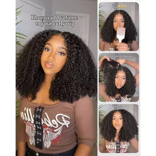 Kinkycurly Wig Human Hair 200 Density HD Lace 9x6 Afro Kinky Curly Ready to Wear Glueless Wigs Human Hair Pre Plucked Pre Cut Deep Parting Closure Wigs Glueless Wig for Black Women 18 Inch