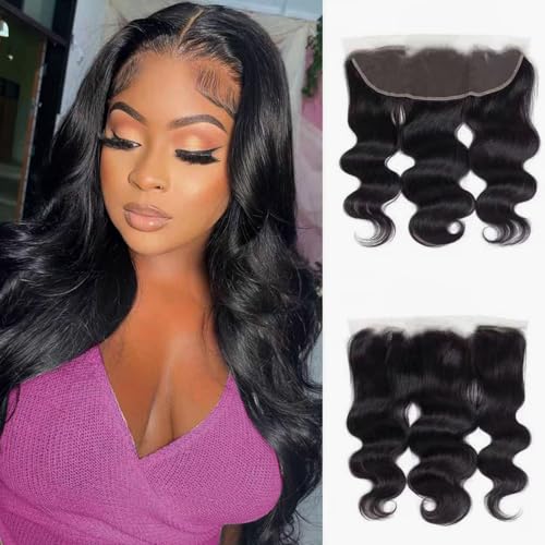 Body Wave Frontal 13 x 4 HD Transparent Lace Frontals With Bangs Baby Hair 100% Remy Human Hair Natural Color (13 x 4 Lace Frontal, 16 Inch)