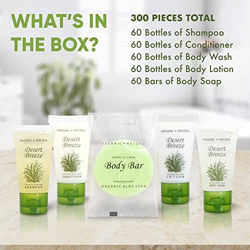Desert Breeze Hotel Soaps & Toiletries Bulk Set | 1-Shoppe Amenities Kit | 1oz Shampoo & Conditioner, Body Wash, Lotion, Bar Soap | Travel Size | 300 Pieces