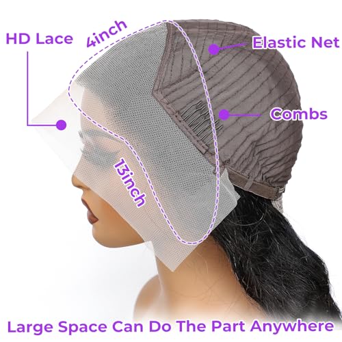 Body Wave Lace Front Wigs Human Hair 13x4 HD Lace Frontal Body Wave Human Hair Wig for Women 180% Density Brazilian Virgin Hair Pre Plucked Glueless Body Wave Wig Natural Black 32inch