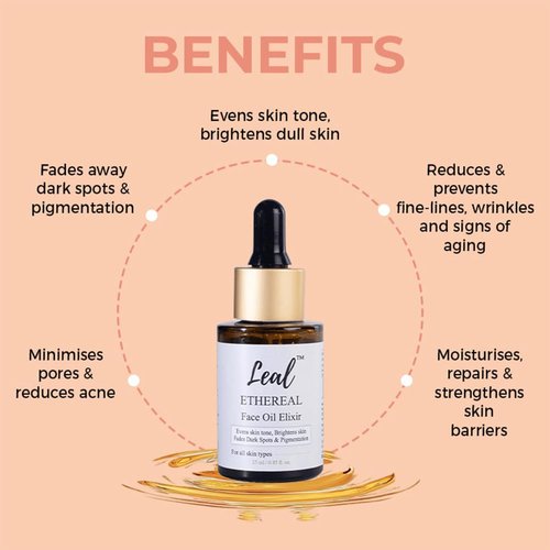 Leal Brightening Facial Oil, Rosehip Glow Face Oil, Rose Hip Drops, Pigmentation & Dark spots, Rose Squalane Oil For Face, Squalane Oil with Vitamin E - 25ml