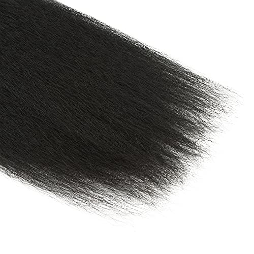 Kinky Straight Bundles Human Hair 16 18 20 Inch #1B Natural Black Yaki Straight Bundle Human Hair Extensions Unprocessed Virgin Remy Hair 3 Bundle 50 Gram Per Bundle