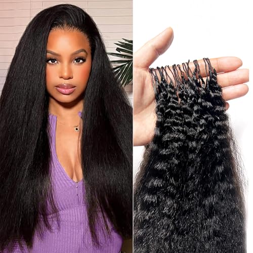Kinky Straight Human Hair Crochet Knotless Pre-Separated Crochet Hair Extensions Feather Hair Line Extensions 100% Human Hair Natural Color 18 Inch 120g