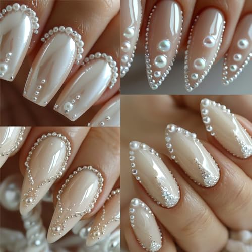 Multi Sizes Round and Half Round Pearls 3D Nail Charms, White Flatback Pearls Nail Jewelry for Women Girls Manicure Nails Supplies DIY Crafts Decorations¡¦¡¦