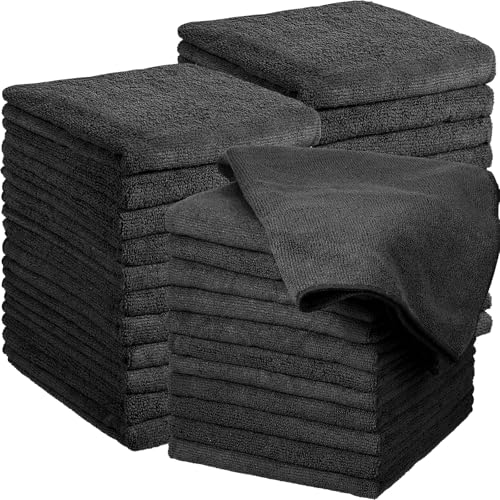 Shimeyao 24 Pack Bleach Proof Towels Microfiber Absorbent Resistant Hair Hand Towels Bulk Quick Dry for Barber Gym Bath Spa Shaving (Black,16 x 29 Inch)