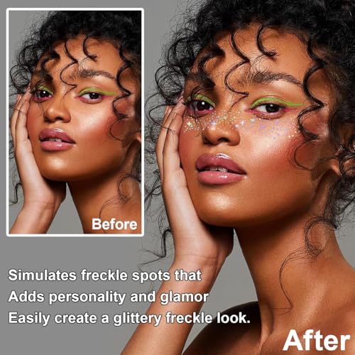 8PCS Glitter Freckles, Glitter Freckles Face Tattoo, Sparkle Freckles for Women and Kids, Cute Star Waterproof Gold Temporary Face Tattoos Glitter Glow Up Patches (8PCSA Holographic Multicolor)