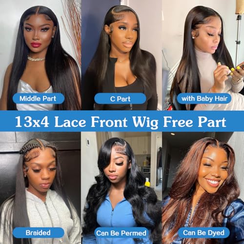 13x4 Straight Lace Front Wigs Human Hair 32 Inch HD Transparent Lace Frontal Wigs Human Hair for Women 180% Density Glueless Frontal Wigs Pre Plucked with Baby Hair(32 Inch)
