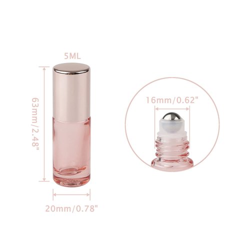 Kesell 14 Pack 5ml Roller Bottles Clear Pink Empty Refillable Glass Sample Vial with Stainless Steel Balls for Essential Oil Perfume Aromatherapy