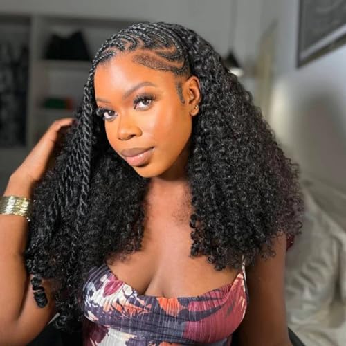 24 Inch Half Wig Human Hair 200 Density Curly Half Wig 3 IN 1 Half Wig With Drawstring Seamless Clip Ins Flip Over Glueless Wigs Human Hair Wear and Go Headband Wig No Glue No Lace for Women