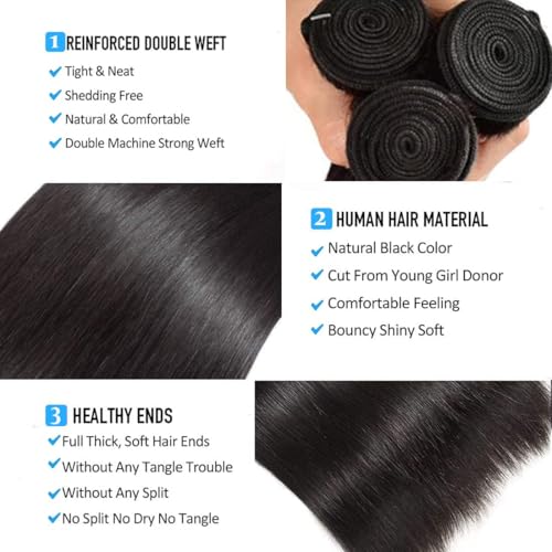 Straight Bundles Human Hair 14 16 18 Inch Unprocessed Brazilian Virgin Hair Straight Weave Bundle Real Natural Black Human Hair Extensions 150g